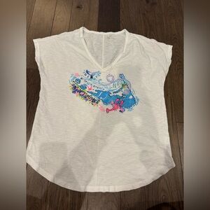 LILLY PULITZER LOVES NANTUCKET KNIT TOP COLIE V NECK WHITE TEE T-SHIRT